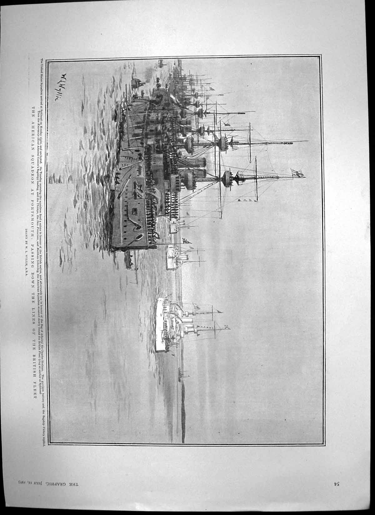 Antique Old Print American Squadron Portsmouth Cyclone Nebraska Storm 1903 20th