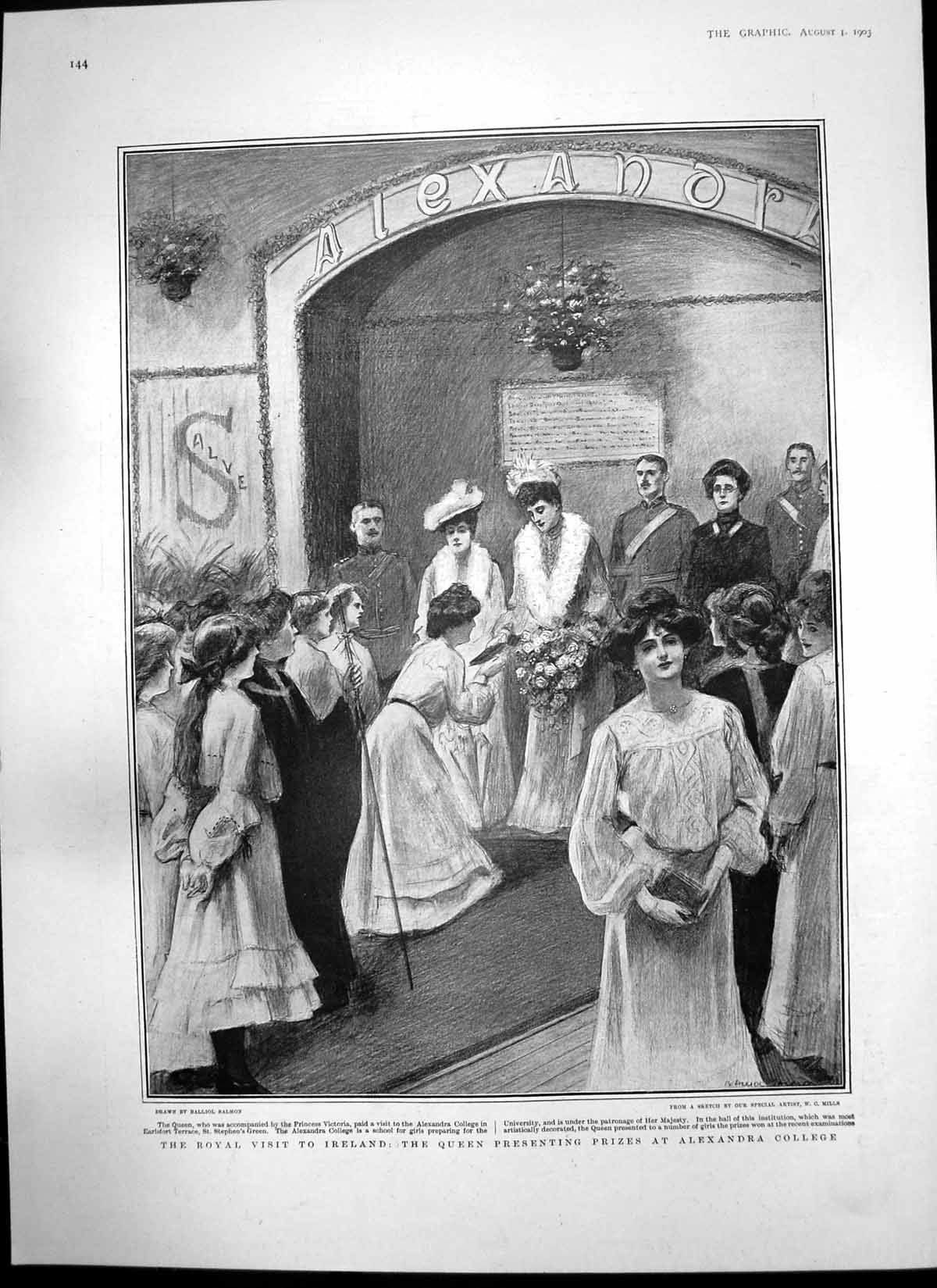 Old Print Royal Visit Ireland Alexandra College Hms King Edward V11 1903
