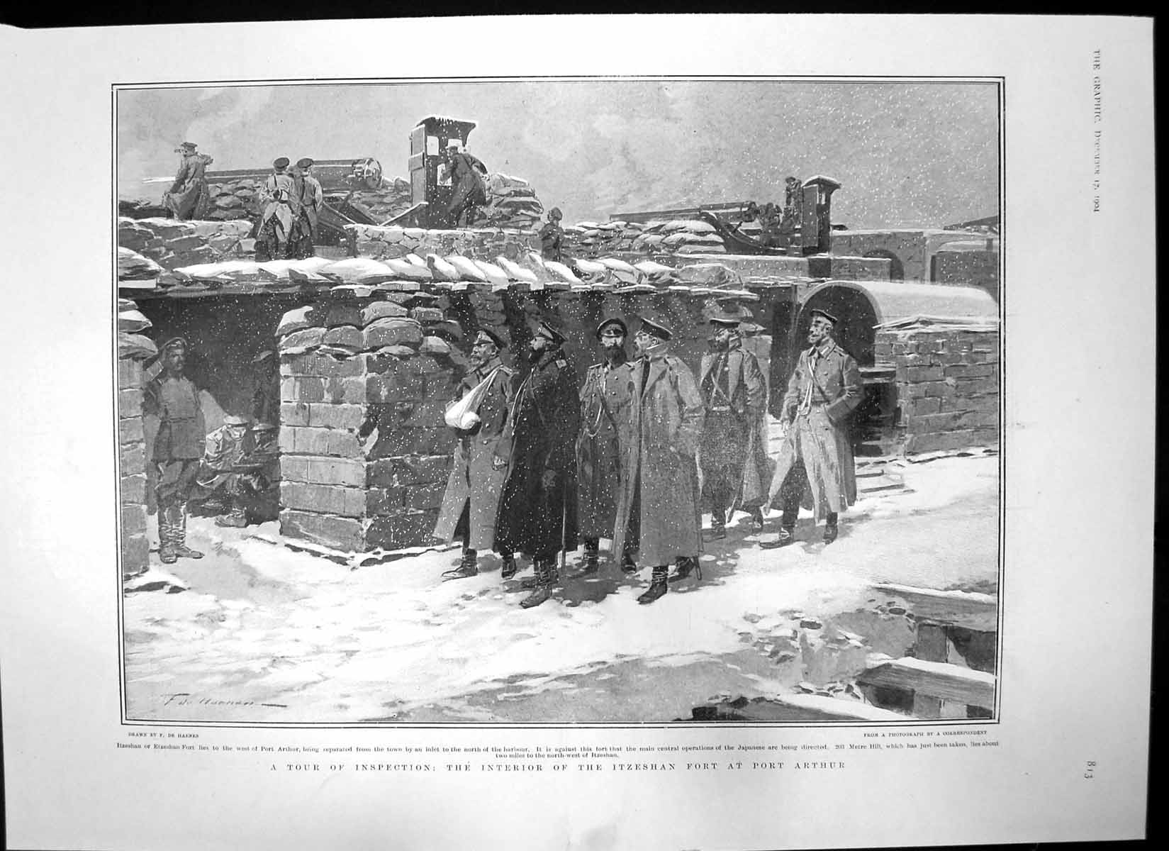 Old Antique Print Itzeshan Fort Port Arthur Automobile Salon Paris 1904 20th