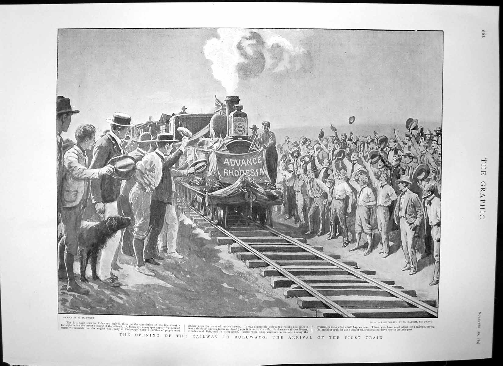 Antique Old Print Opening Railway Buluwayo Train Viscount Fincastle V C 1897