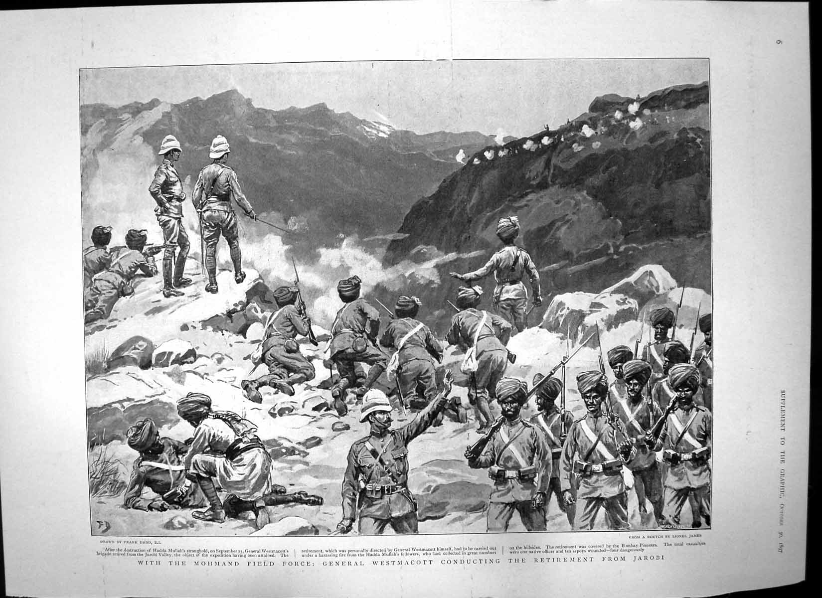 Antique Old Print Mohmand Field Force Gen Westmacott Brigade Koda Khels 1897