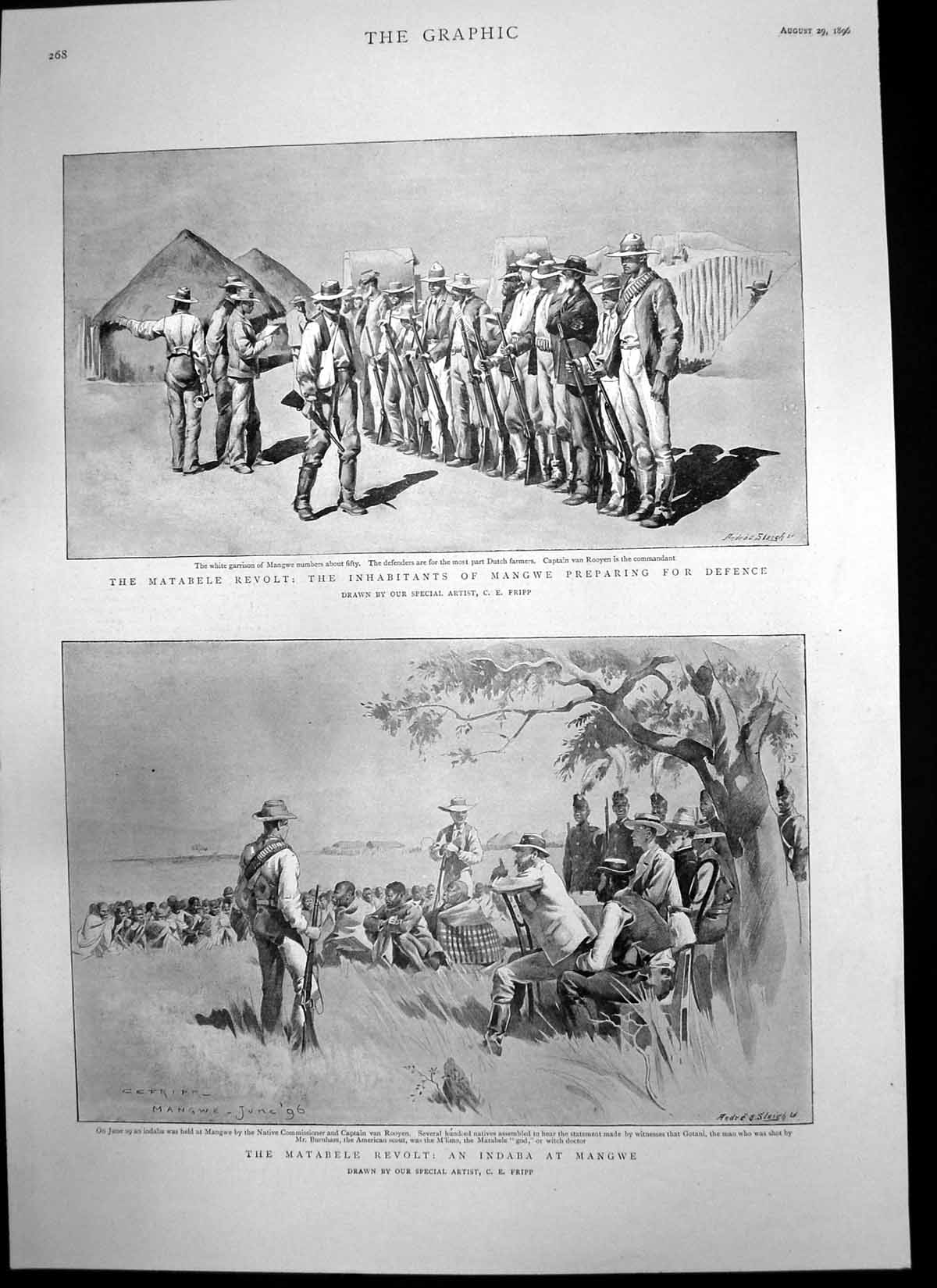 Antique Old Print Monseigneur Bartolomeos Matabele Revolt Indaba Mangwe 1896