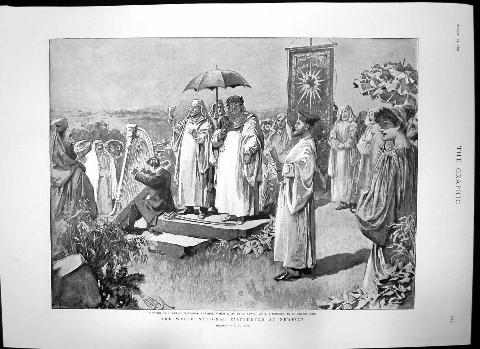 Old Antique Print Welsh Eisteddfod Newport Diamond Jubilee Yokohama 1897 19th