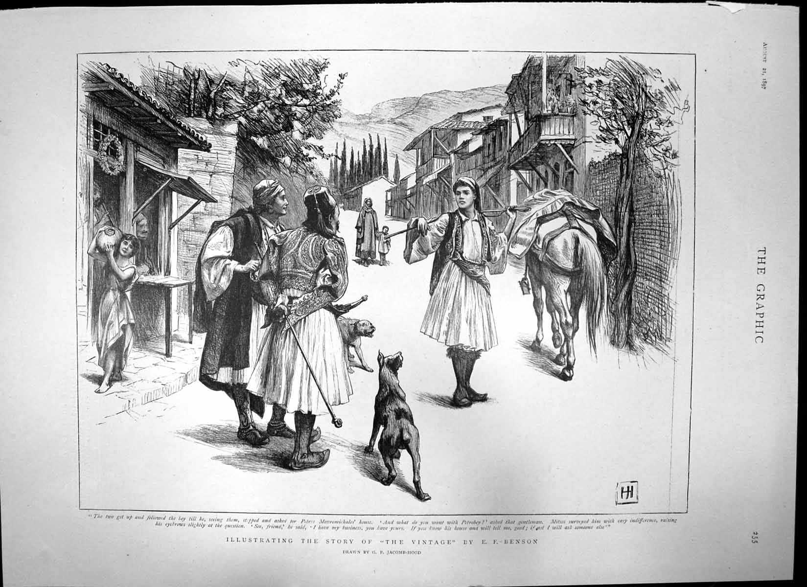 Original Old Antique Print Story Street Scene Polo Tounament Locusts India 1897