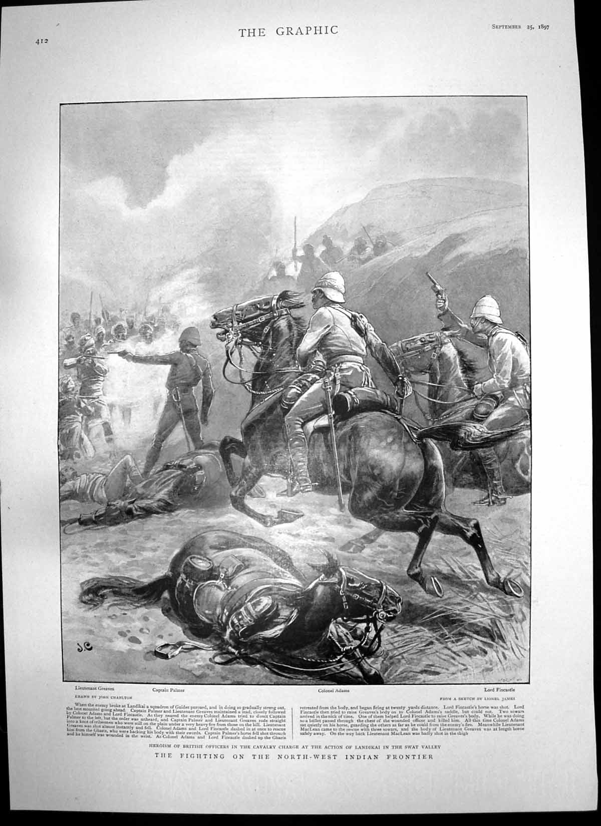 Old Print Fighting Indian Frontier M Cordang Cyclist Crystal Palace 1897 19th