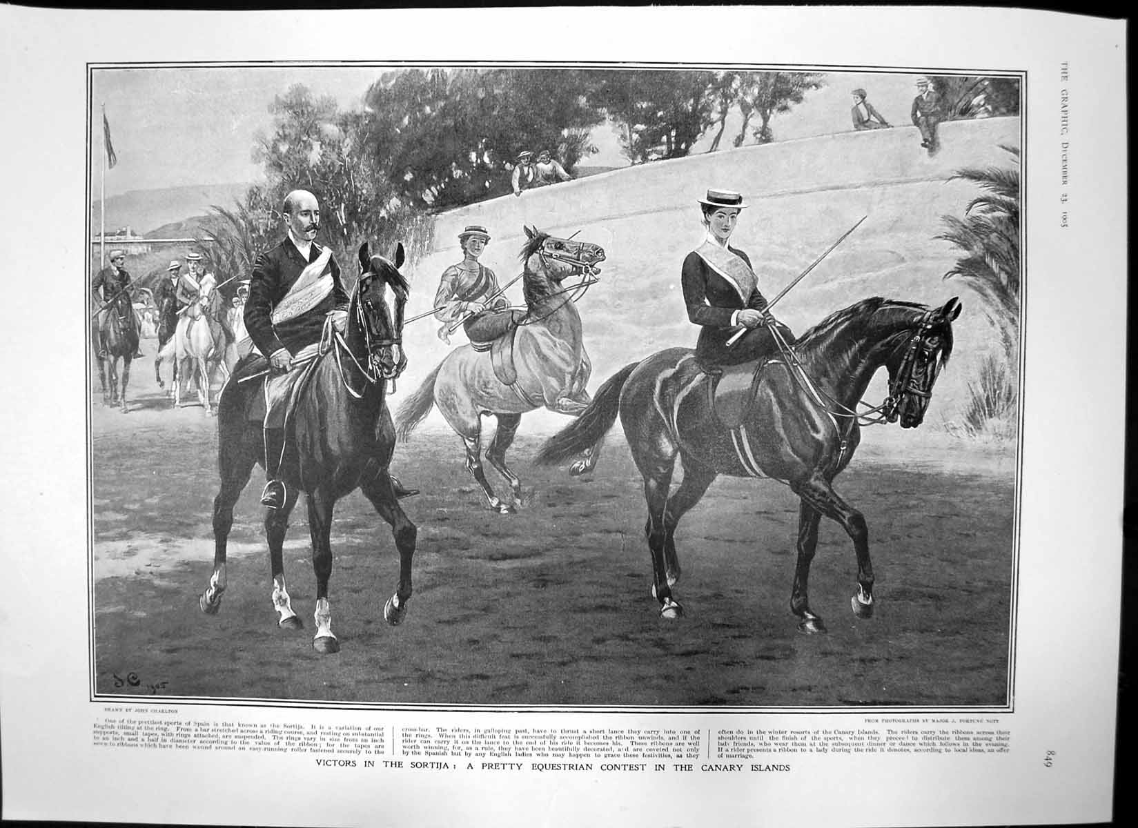 Old Antique Print Equestrian Contest Canary Islands Royal Tour India 1905 20th