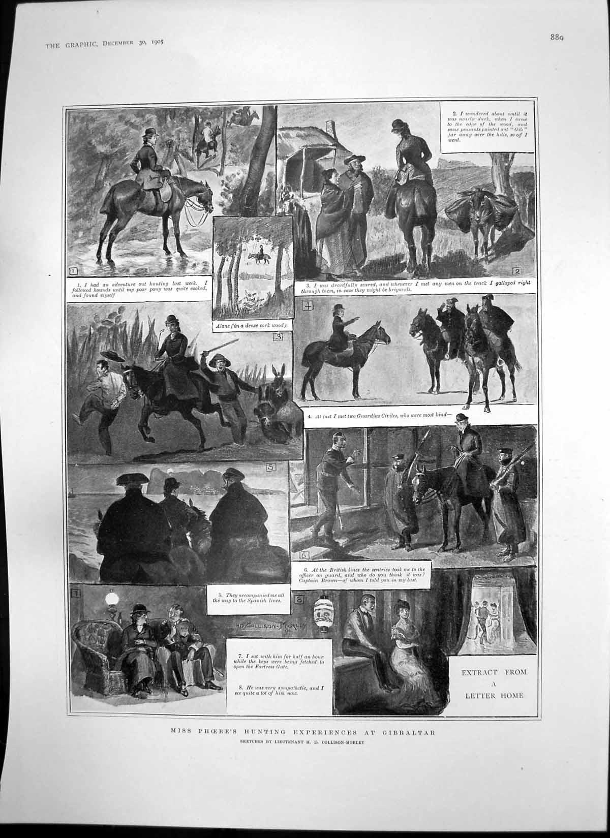 Old Print Miss Phoebe Hunting Gibraltar Tashi Lama Tibet Visit India 1905 20th
