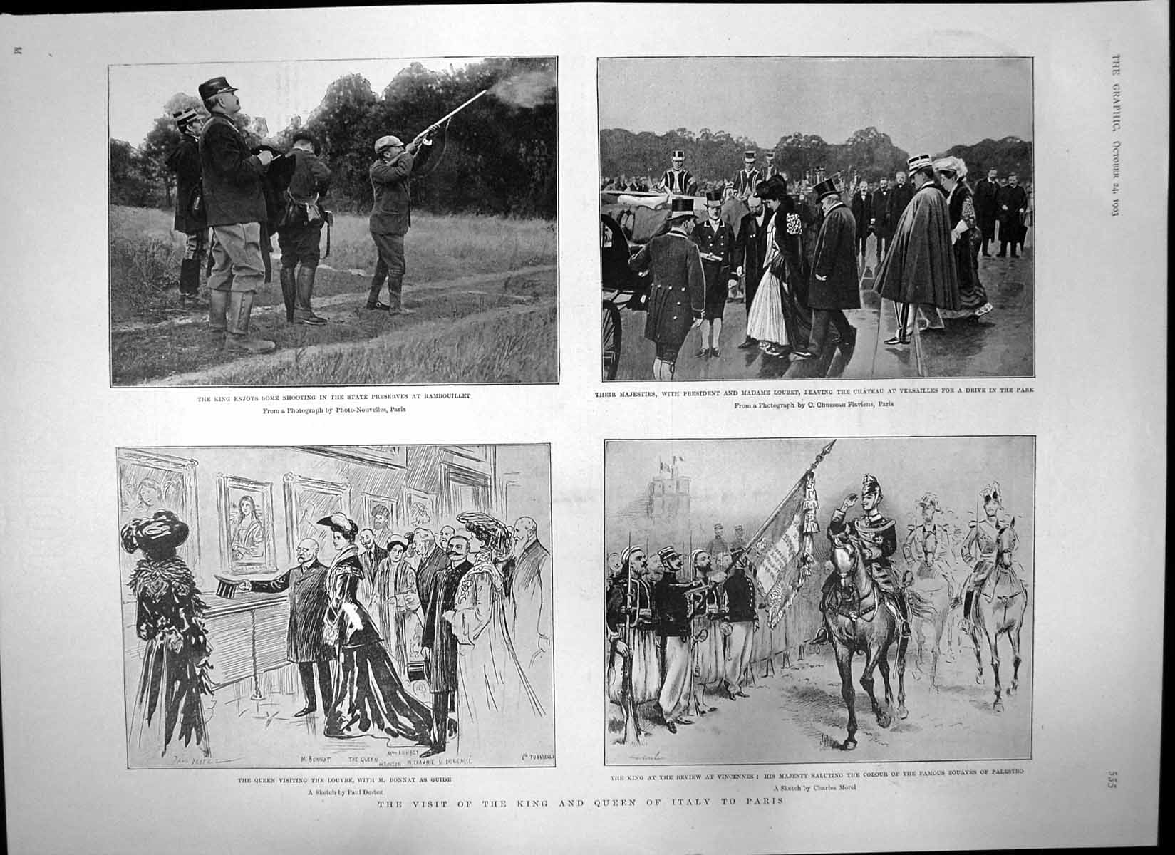 Old Print King Queen Italy Paris Battle Ship Manoeuvres Bluejackets 1903 20th