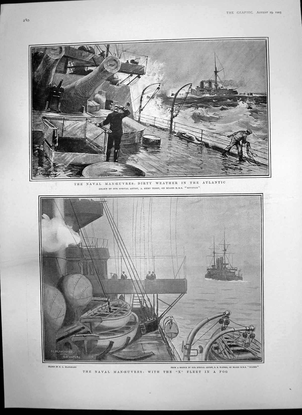 Antique Old Print X Fleet Navy Fog Atlantic Humbert Frauds Trial Paris 1903