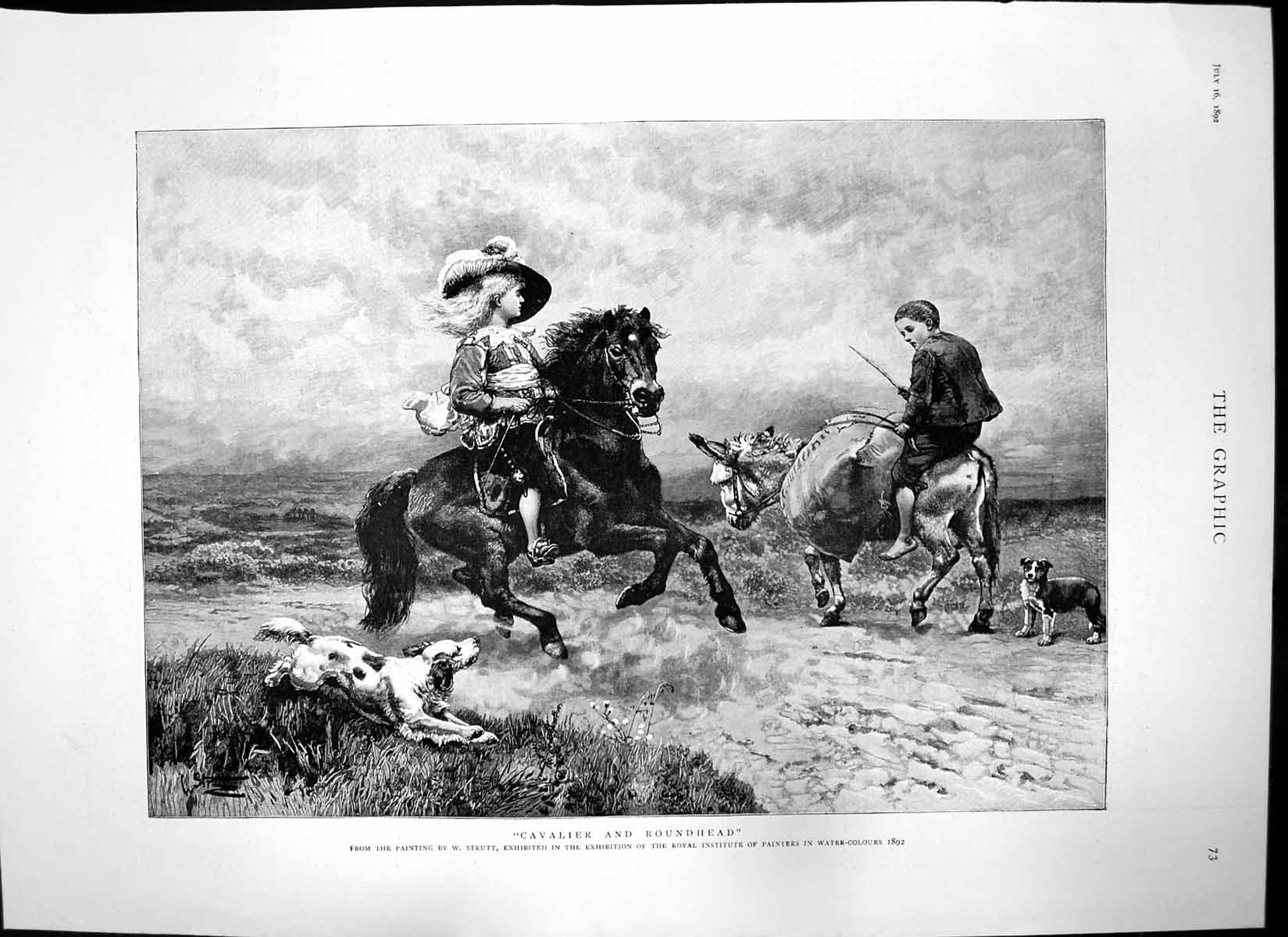 Old Antique Print Cavalier Roundhead W Strutt Sale Horses Wolferton 1892 19th