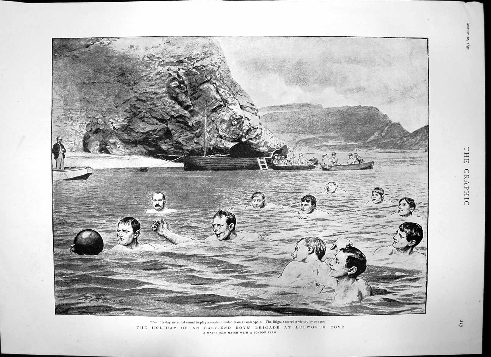 Old Antique Print Boys Brigade Holiday Lulworth Cove Trials New M P 1892 19th