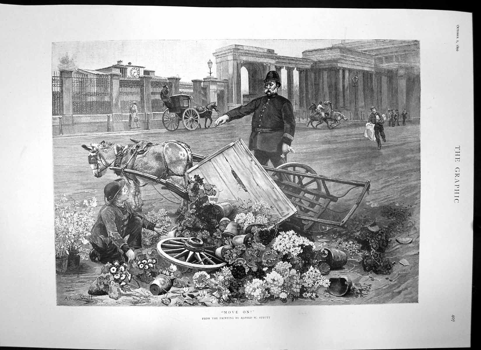 Old Print Move On Cart Plants Overturned Don Alfonso Xiii King Spain 1892 19th