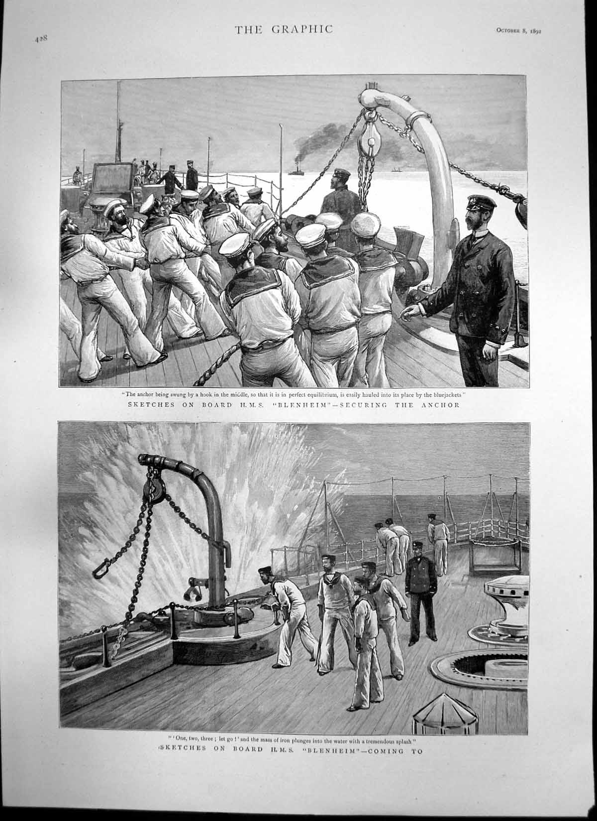 Antique Old Print Sketches On Board Hms Blenheim Wreck Anglia Calcutta 1892