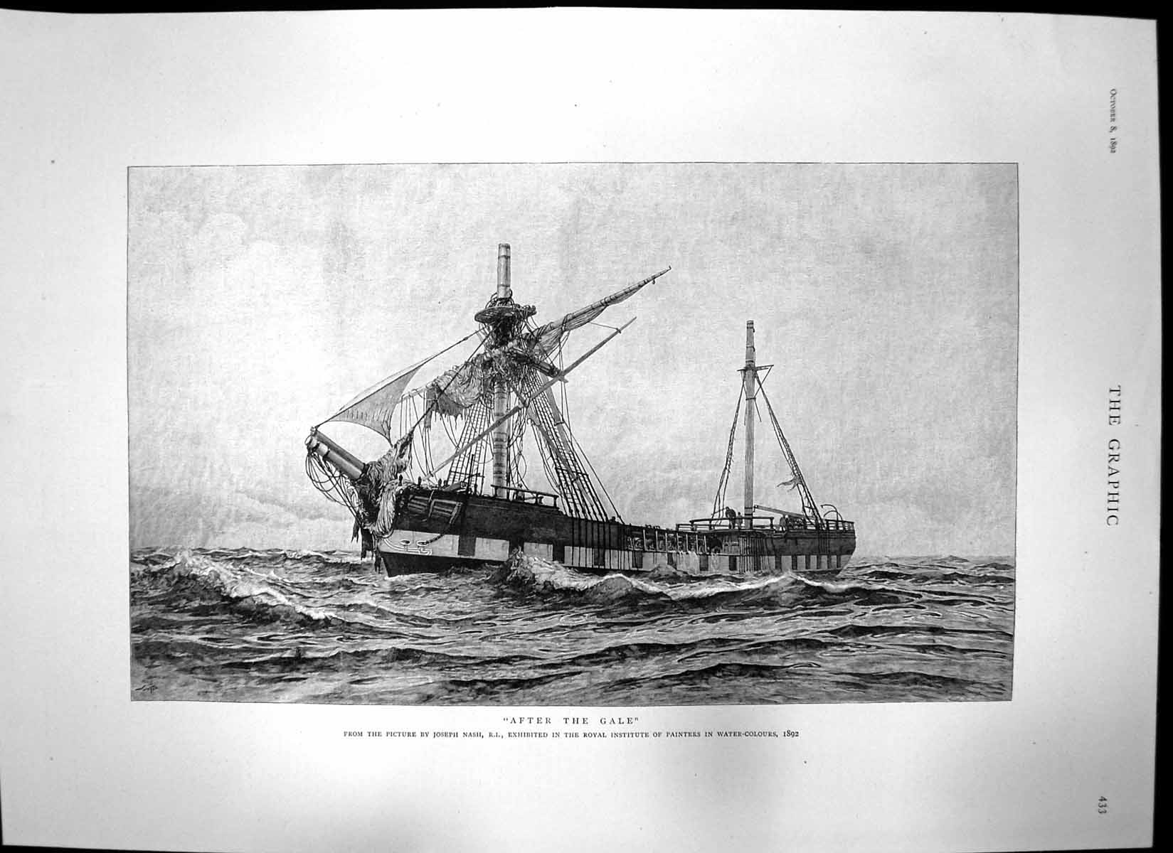 Antique Print After Gale J Nash Ship Saint Christopher Carrying Child 1892 19th