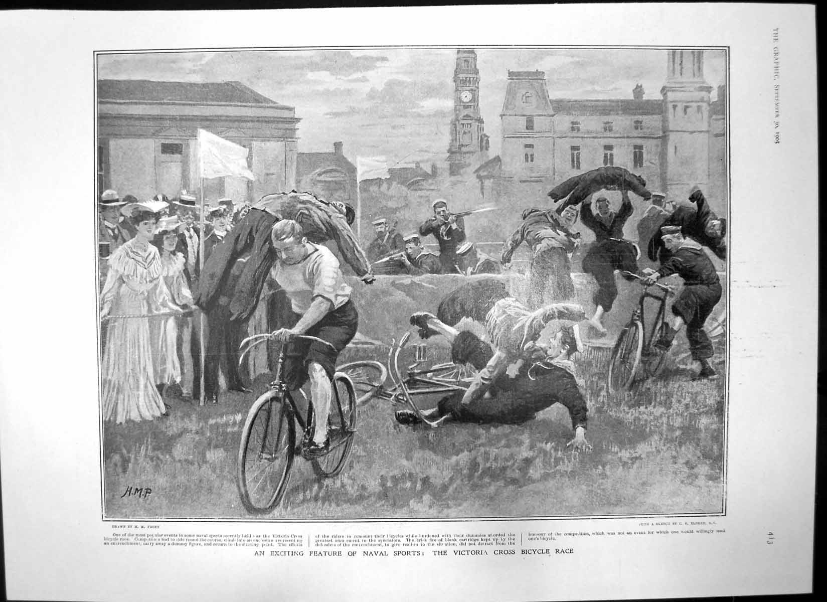 Old Print Victoria Cross Bicycle Race Colonel F Rhodes John Dicksee 1905 20th