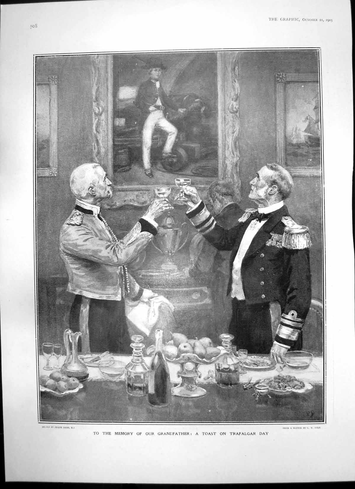 Antique Old Print Toast Trafalgar Day Sir Henry Irving Celebrated Parts 1905