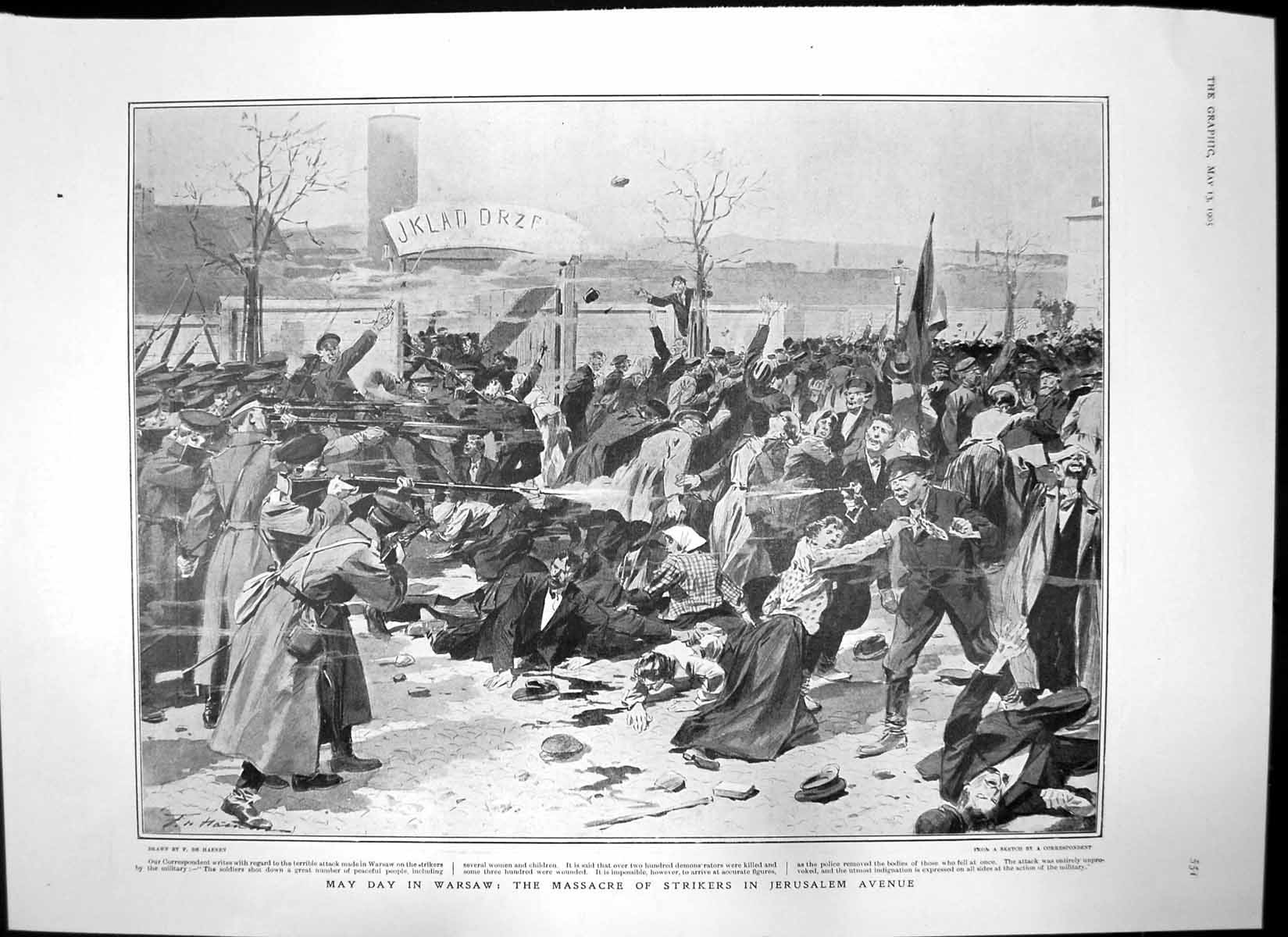 Antique Old Print Massacre Strikers Warsaw Wrecked Torpedo Boat Berehaven1905