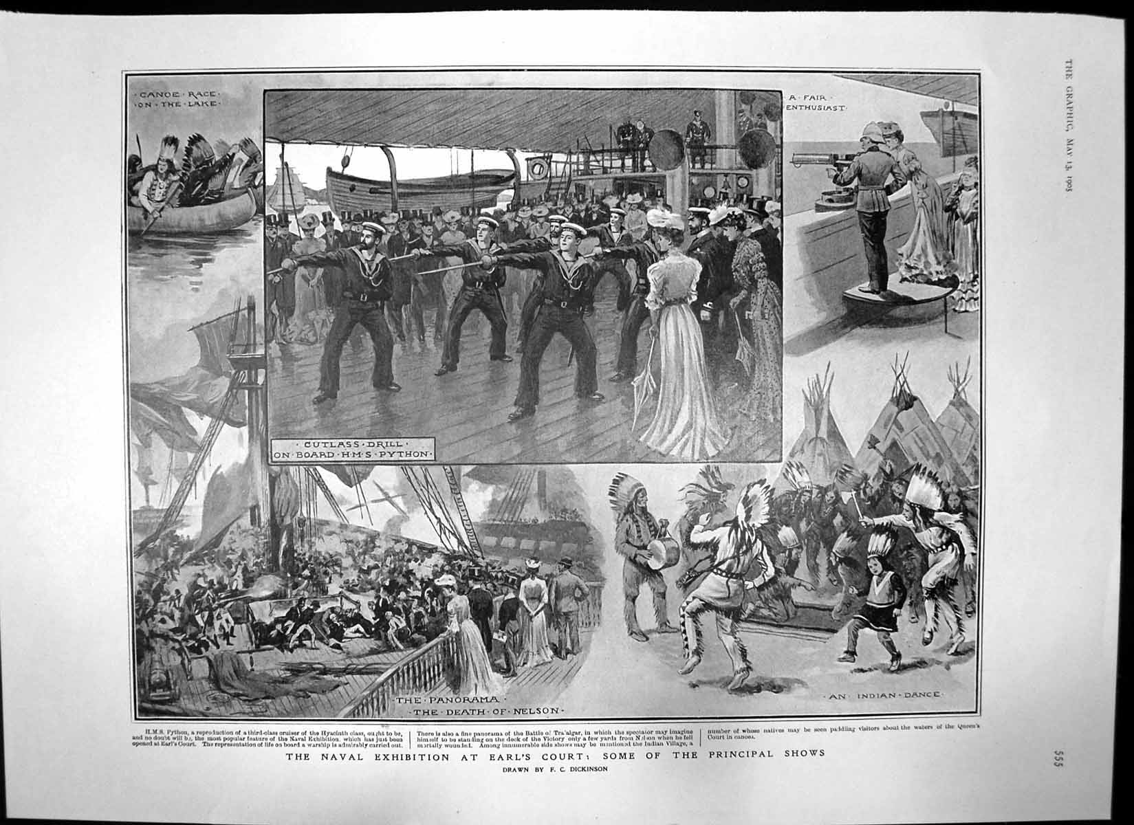 Antique Old Print Naval Exhibition Earls Court Artists Visit Monte Carlo 1905