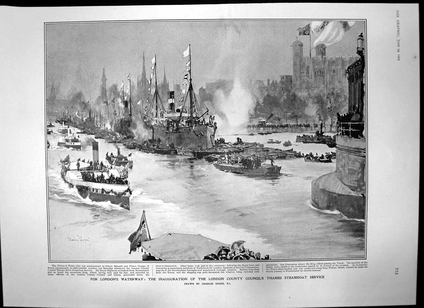 Antique Print Inauguration Thames Steamboat Service Cricketclub Windsor1905