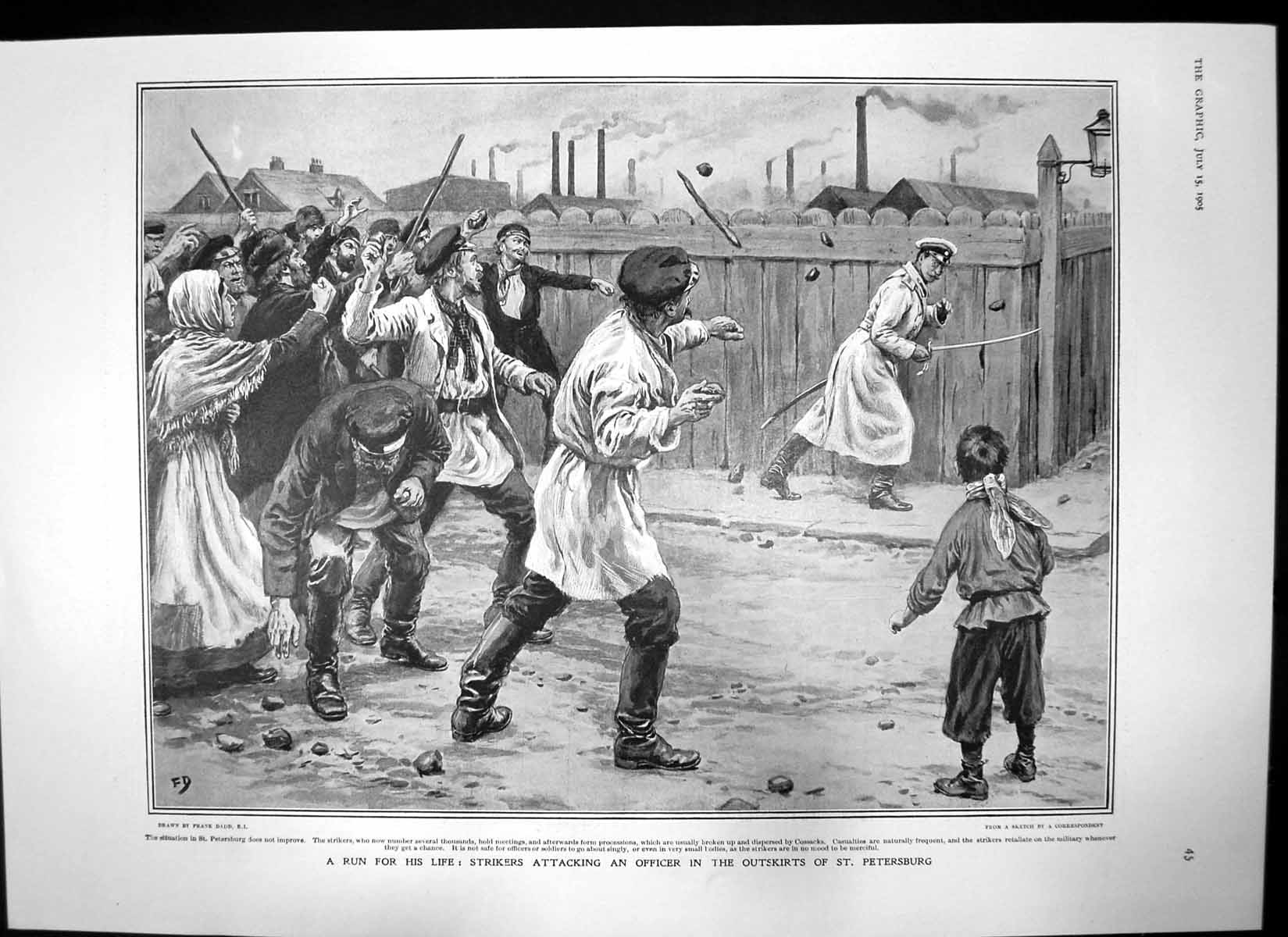 Antique Old Print Strikers Attack St Petersburg Marriage Marquess Bute 1905