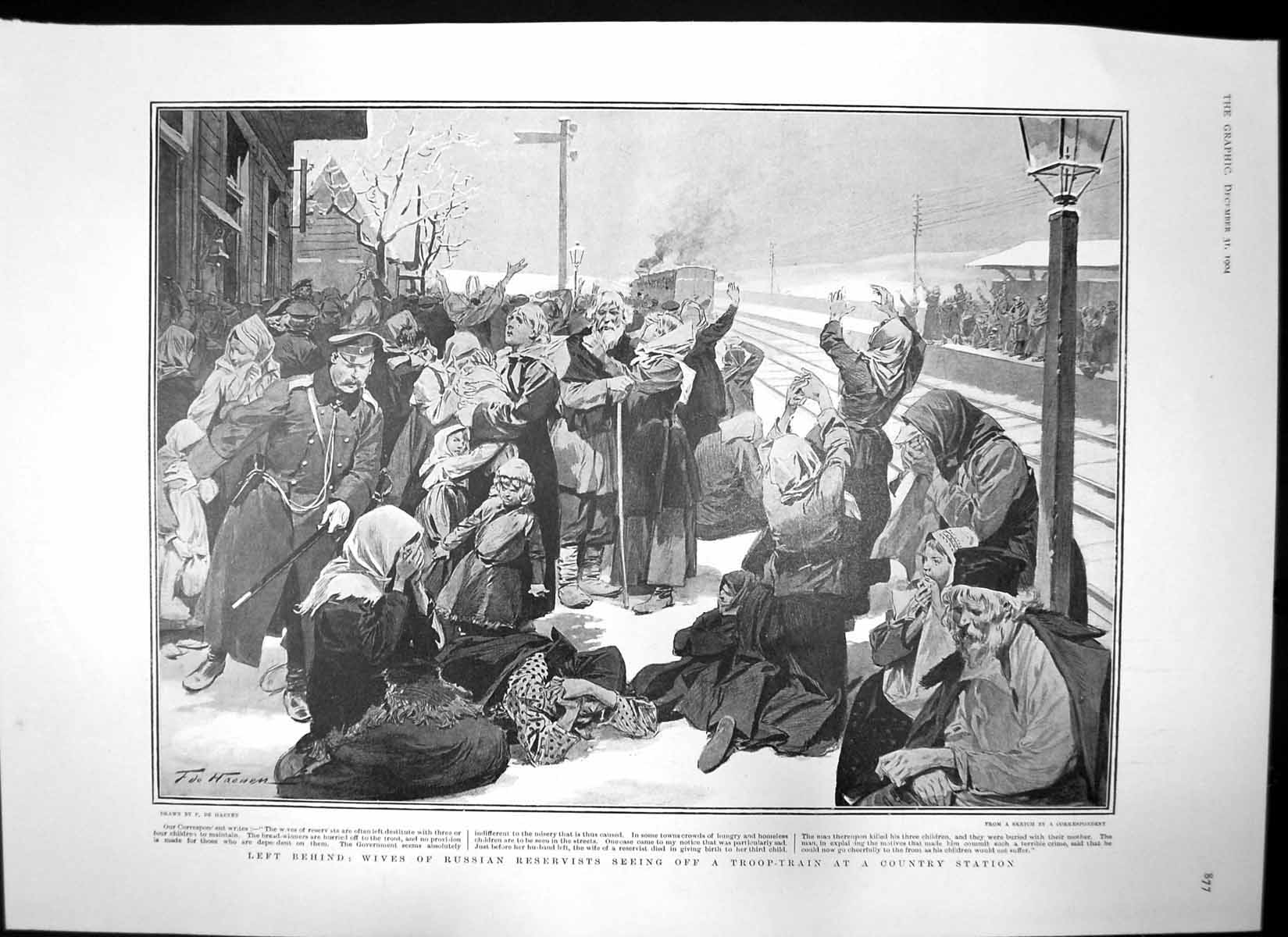 Antique Old Print Wives Russians Troop Train Railway Collision Aylesbury 1904
