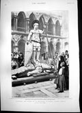 Old Antique Print Repairing Statue St Theodore Venice Tower London 1892 19th