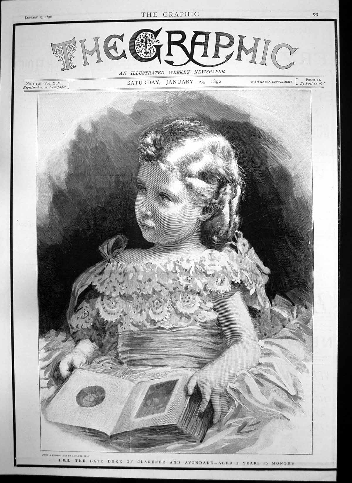 Old Print Late Duke Clarence AvondaleYears William Duke Clarence 1892