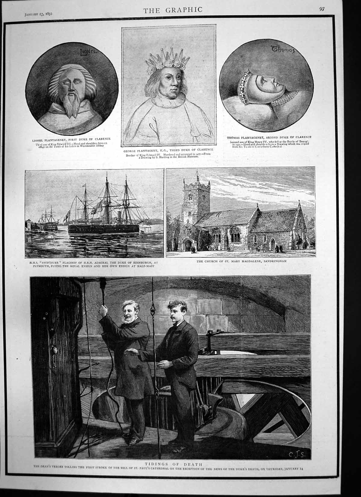Antique Print Sir Francis De Winton News Duke Clarence Death Bell Rung 1892