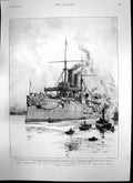 Original Old Antique Print Hms Blenheim New 1St Class Cruiser Trial Trip 1892