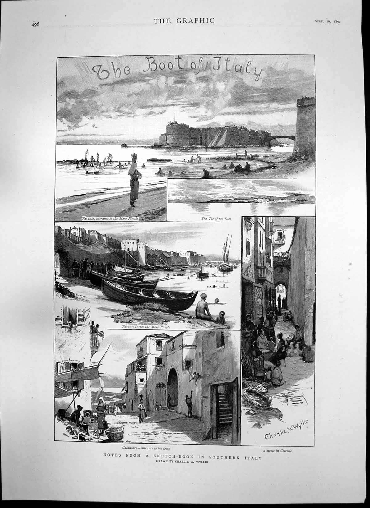Old Print Beating Foreigners Burning Books China Boot Italy Cotrone 1892 19th