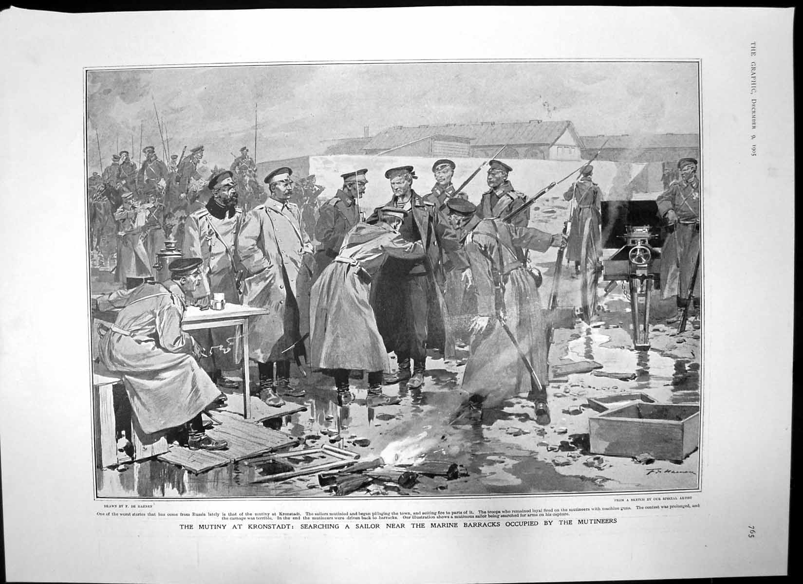 Antique Old Print Mutiny Kronstadt Searching Sailor Arthur James Balfour 1905
