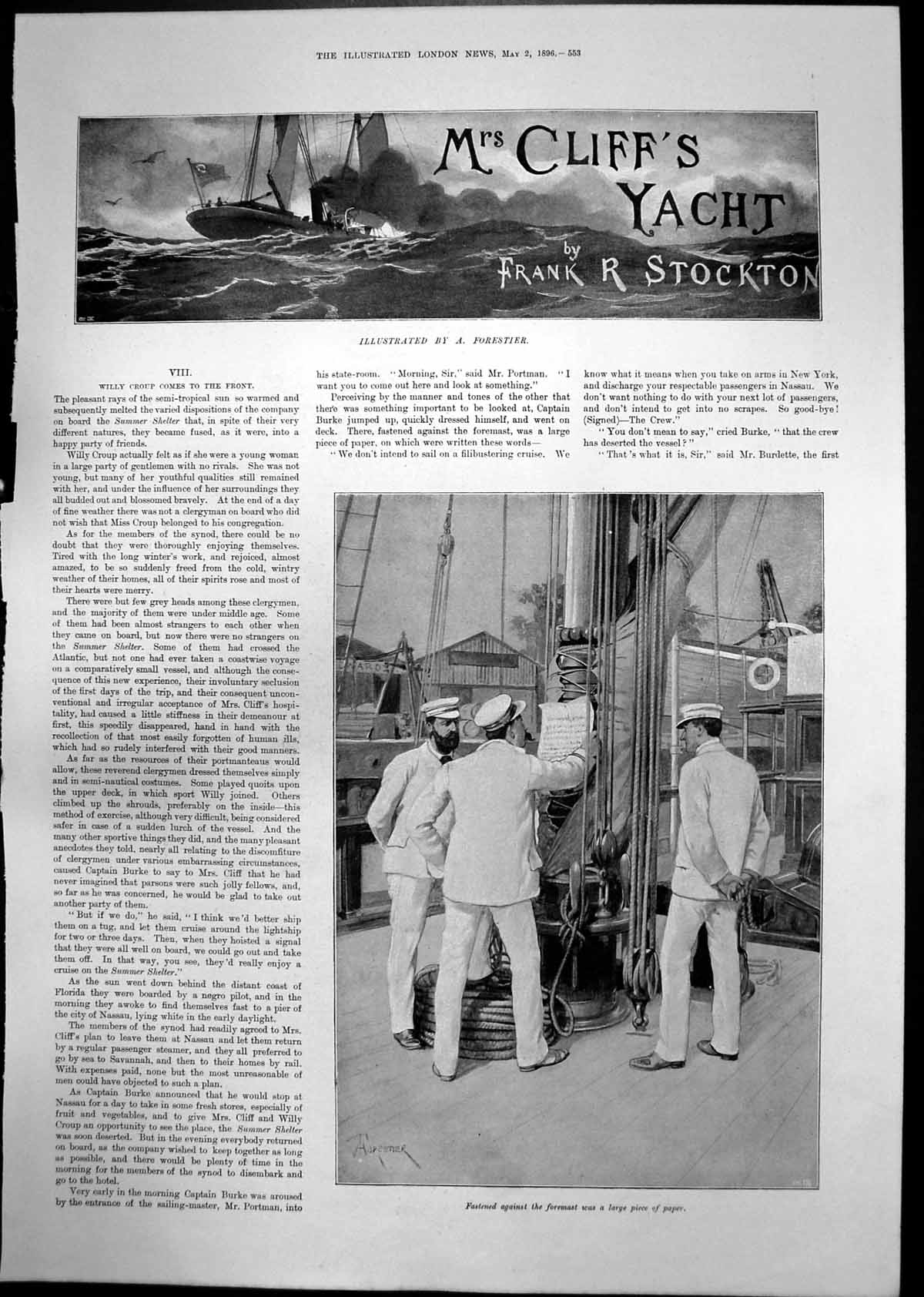 Old Mrs Cliffs Yacht Fastened Foremast Paper Volunteer Cooks Work1896 Victorian