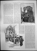 Antique Old Print Market Place Grasse House Built Rock House Provence 1891 19th