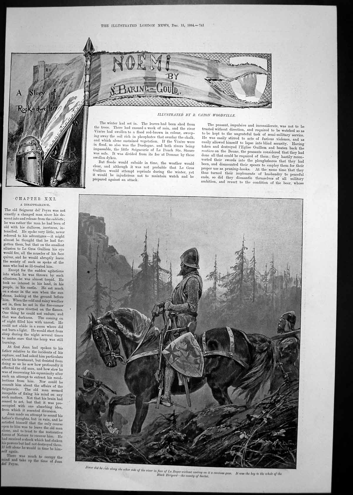 Old Antique Print Noemi S Baring-Gould Story Rock Dweller Man Stick 1894 19th
