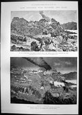 Old Print War Soudan Battle Kerbekan Winchester Barracks After Fire 1894 19th