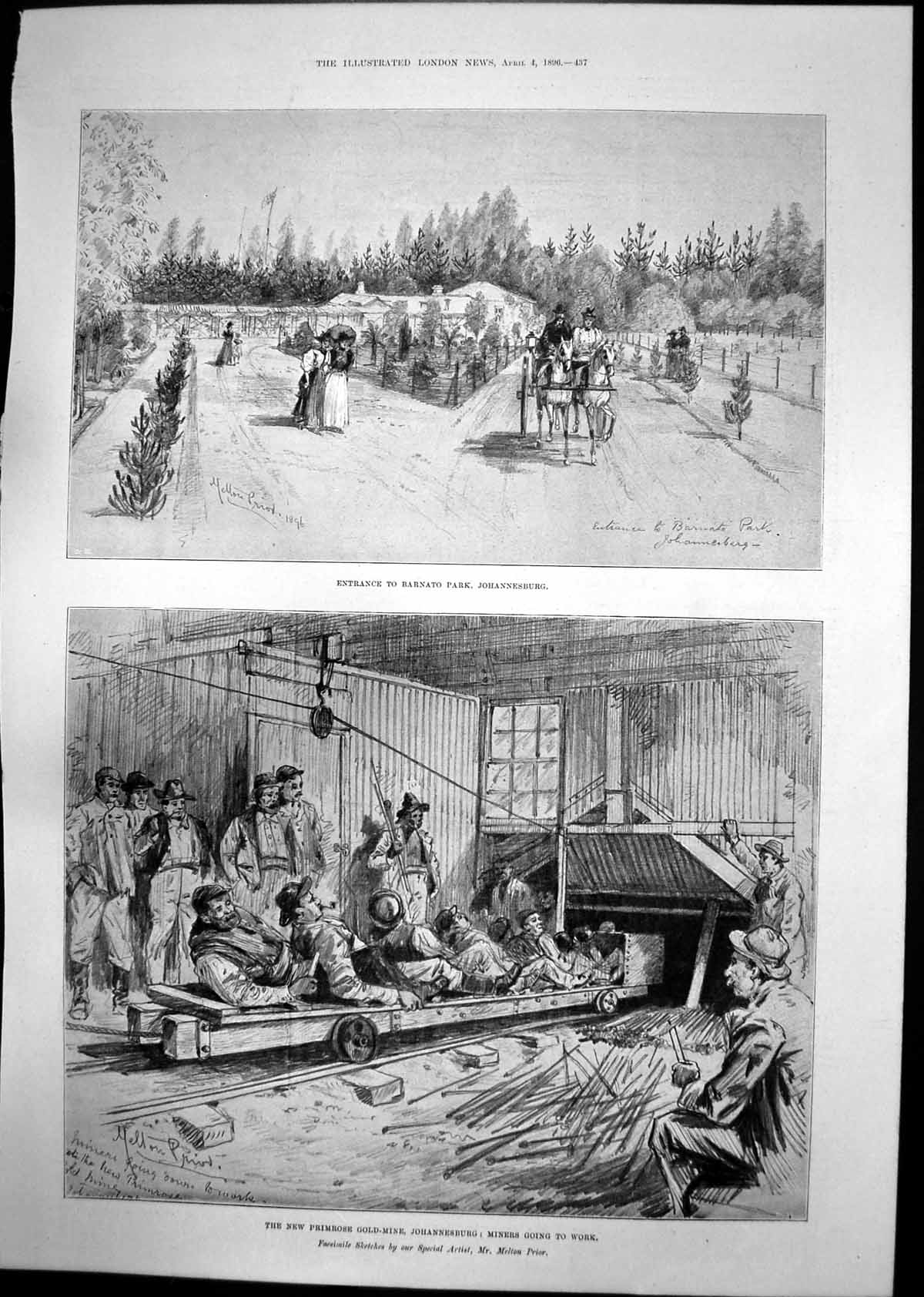 Antique Print Barnato Park Johannesburg Primrose GMine Ladies Dresses 1896 19th