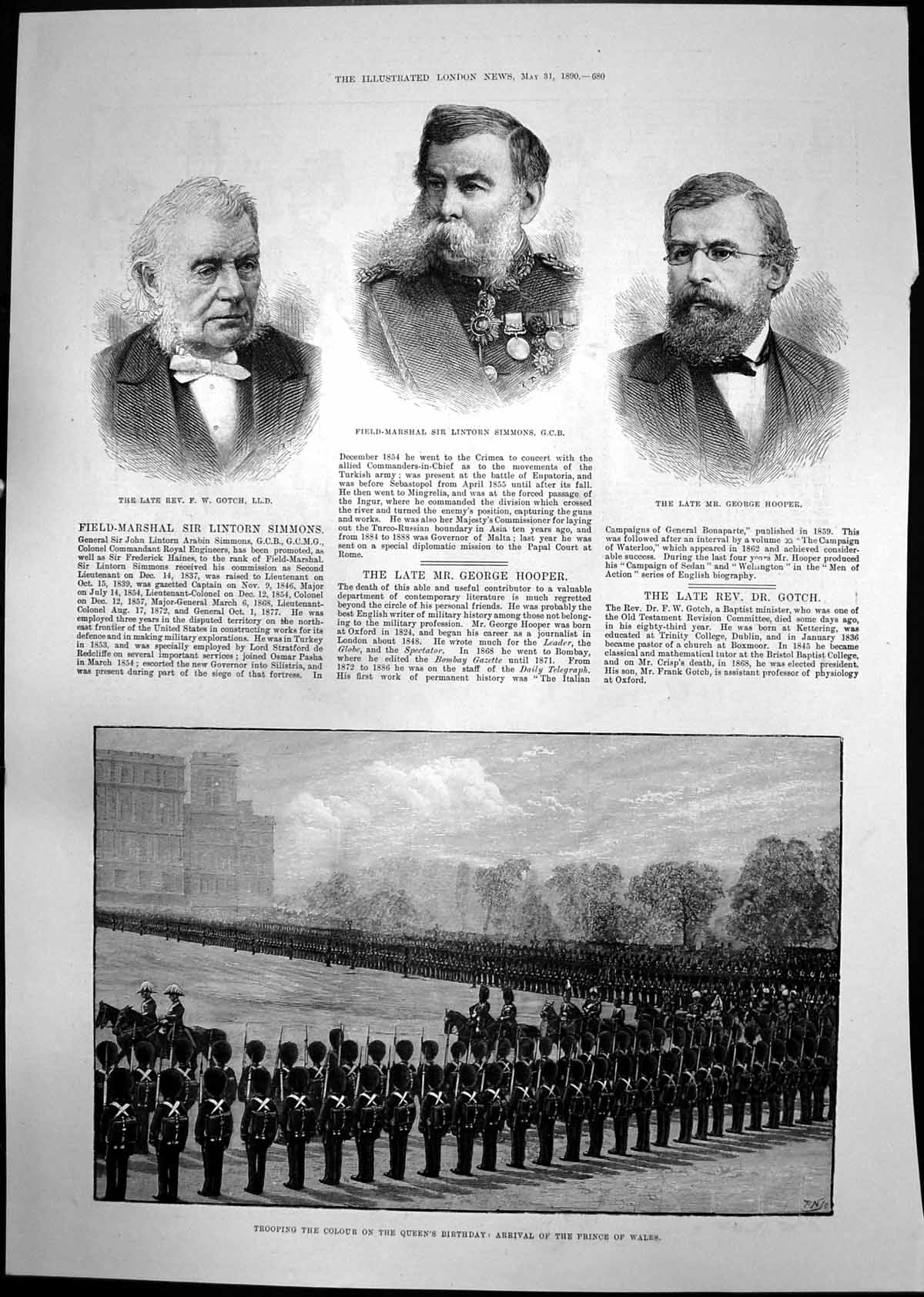 Antique Old Print Trooping Colour Prince Wales Army Jubilee Gift Queen 1890
