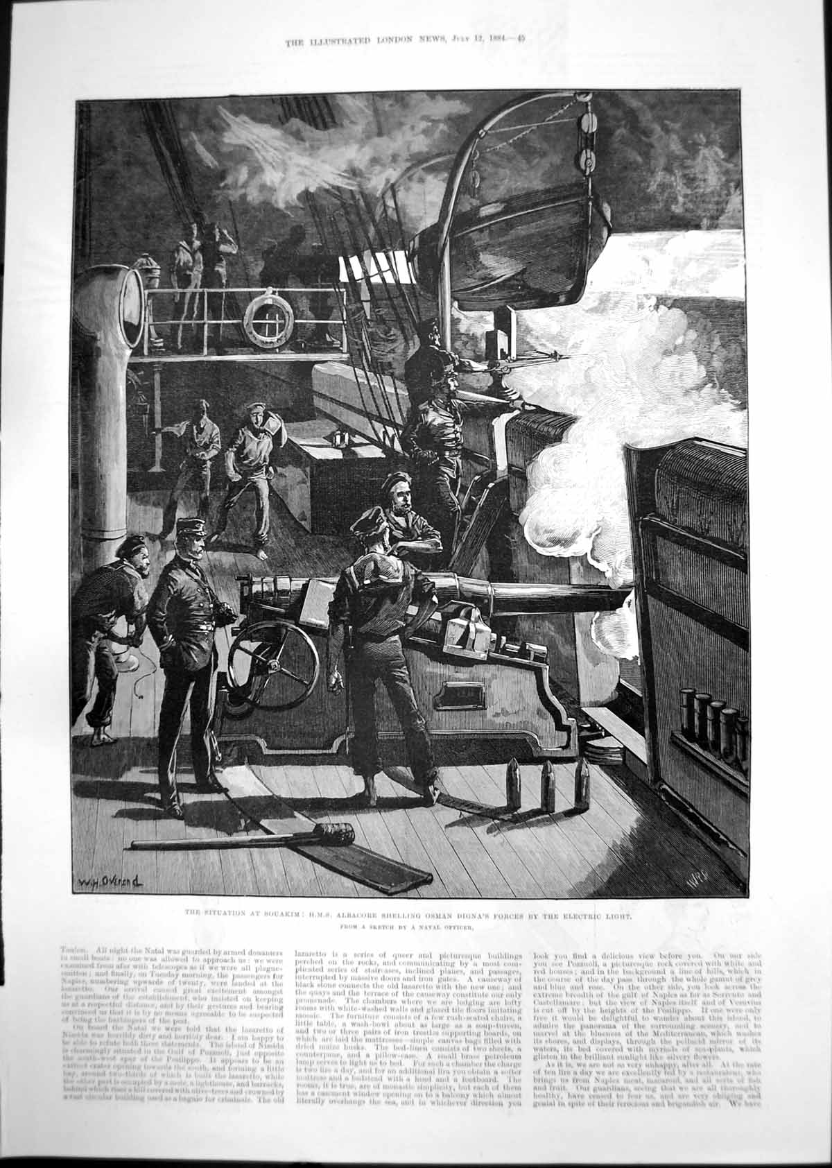 Old Print Hms Albacore Osman Dignas Force Monument Gordon Highlanders1884 19th