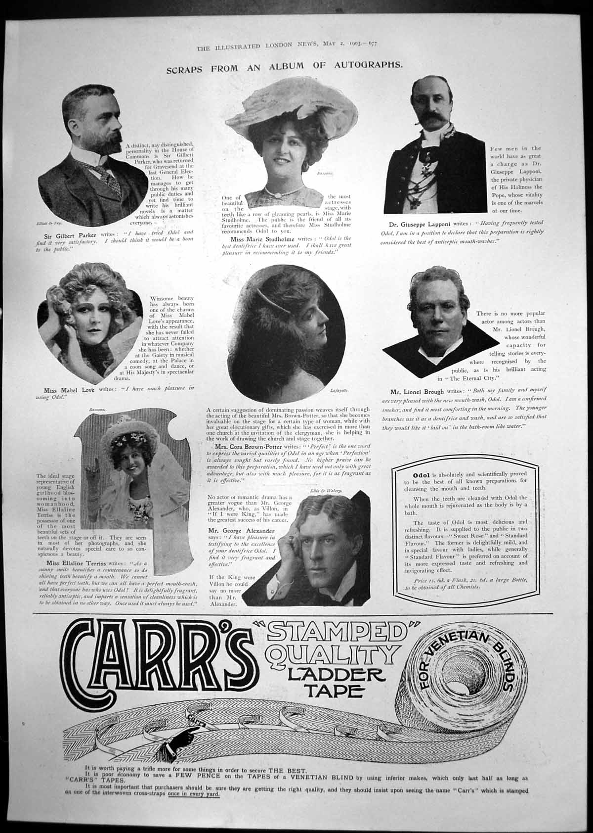 Old Print Ellaline Terriss Gilbert Parker Serge Lace Gsmiths London 1903 20th
