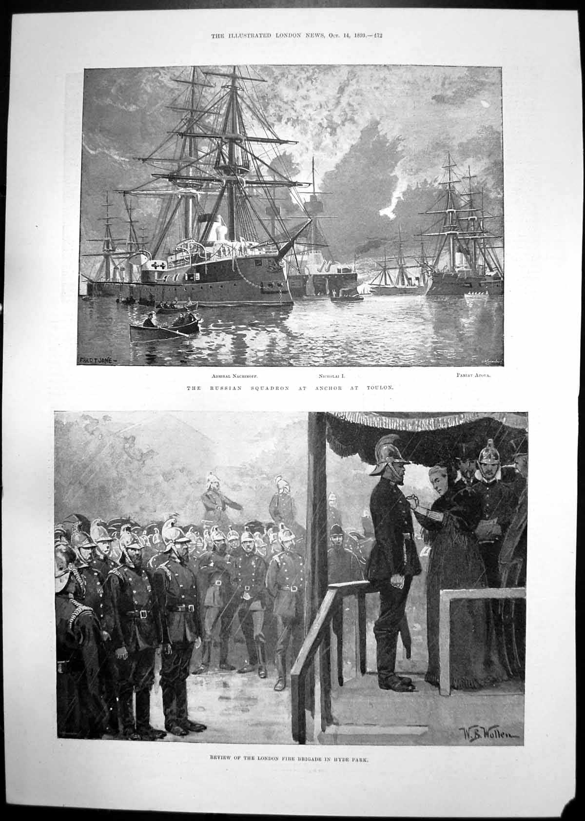 Antique Old Print London Fire Brigade Russian Squadron Tomb Omar Khayyam 1893