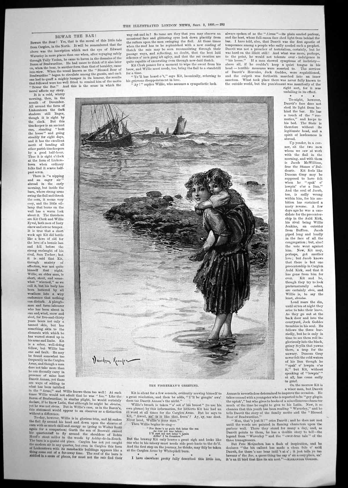Antique Print Fishermans Greeting D Knowles Sedan Chair Windsor Castle 1893