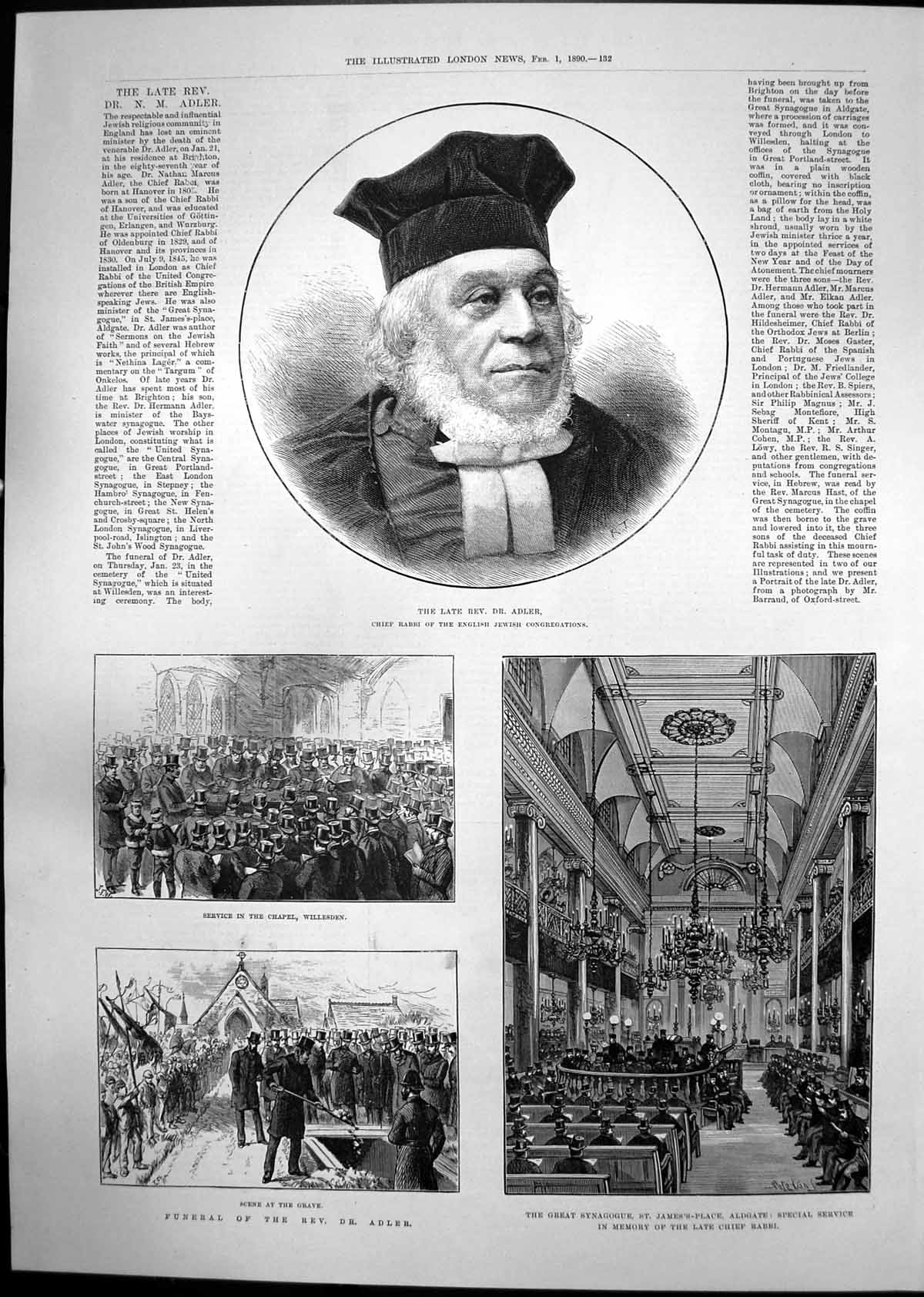 Old Print Rev Dr Alder Funeral Willesden E Waterlow Sir William Gull 1890 19th