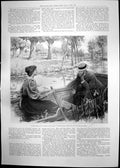 Old Print Couple Boat Under Willows Ye Compleat Angler Lucien Davis 1898 19th