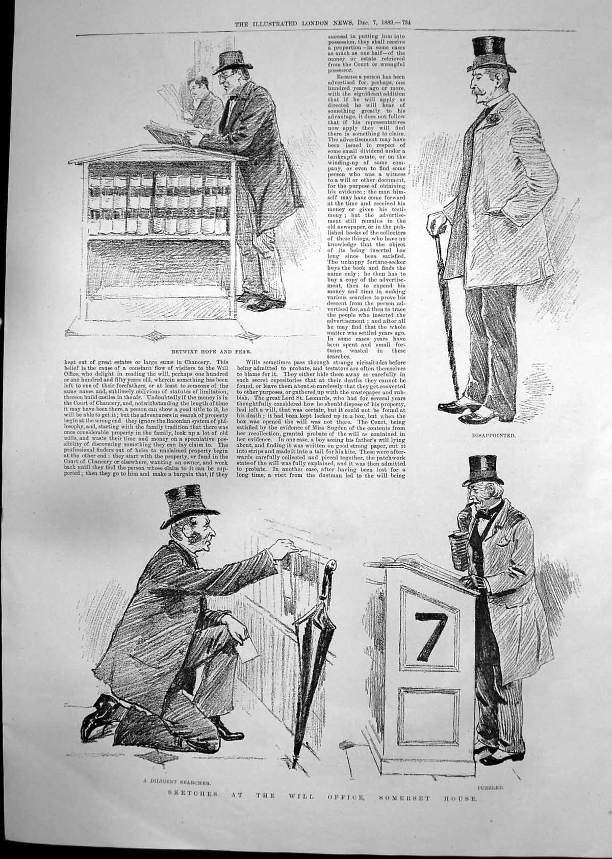 Old Print Will Office Somerset House Constant Visitor Anxious Search 1889 19th