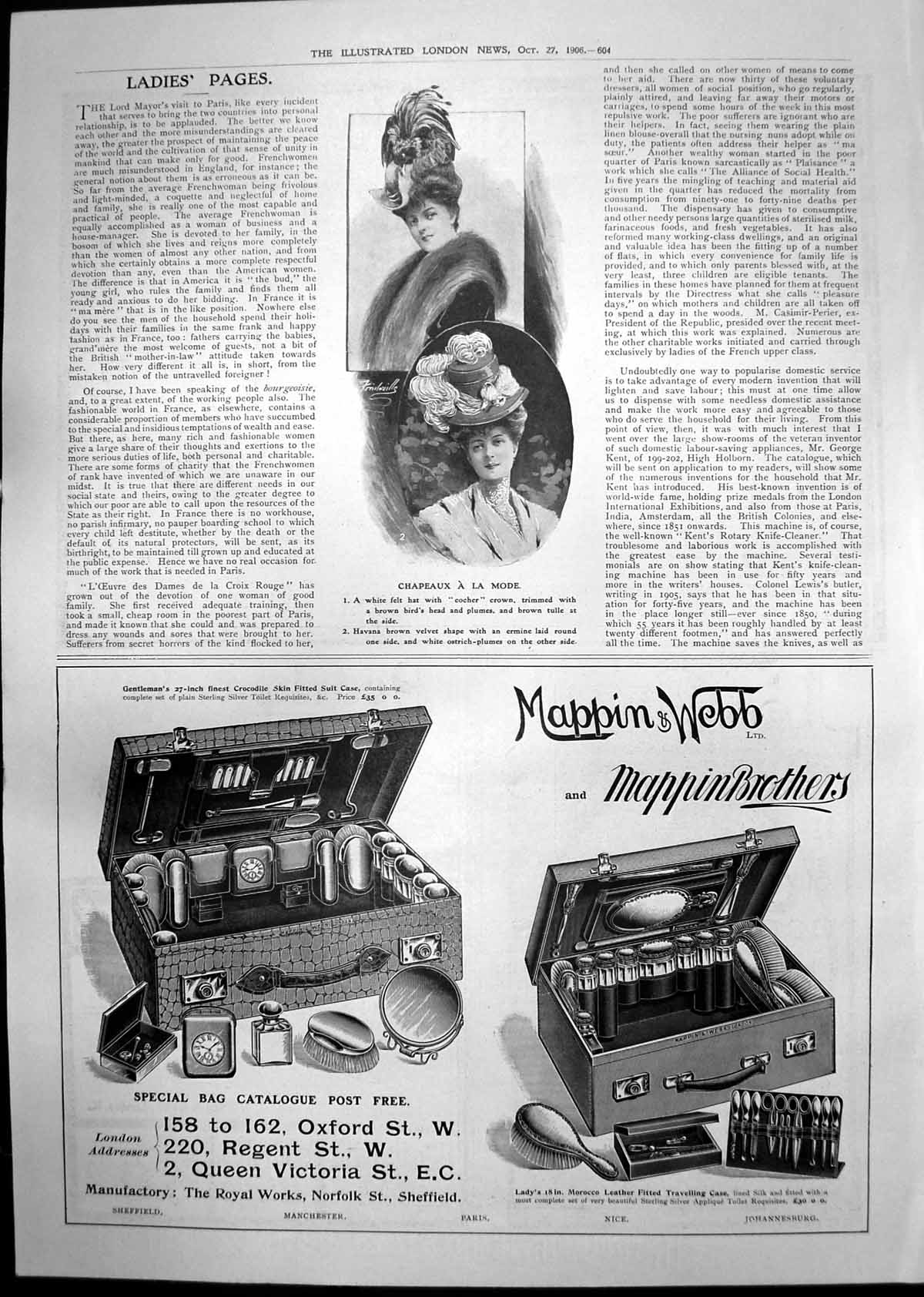 Old Print Mappin Webb Cases Sideboards Warings Carron Cooking Ranges 1906 20th