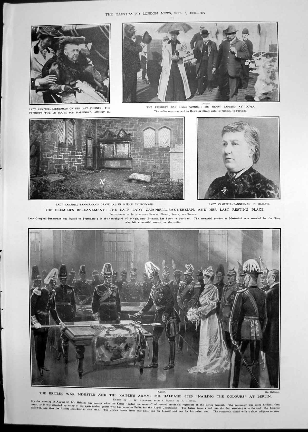 Old Print Death Lady Campbell Bannerman Mystery Blue Diamond Chateau 1906 20th