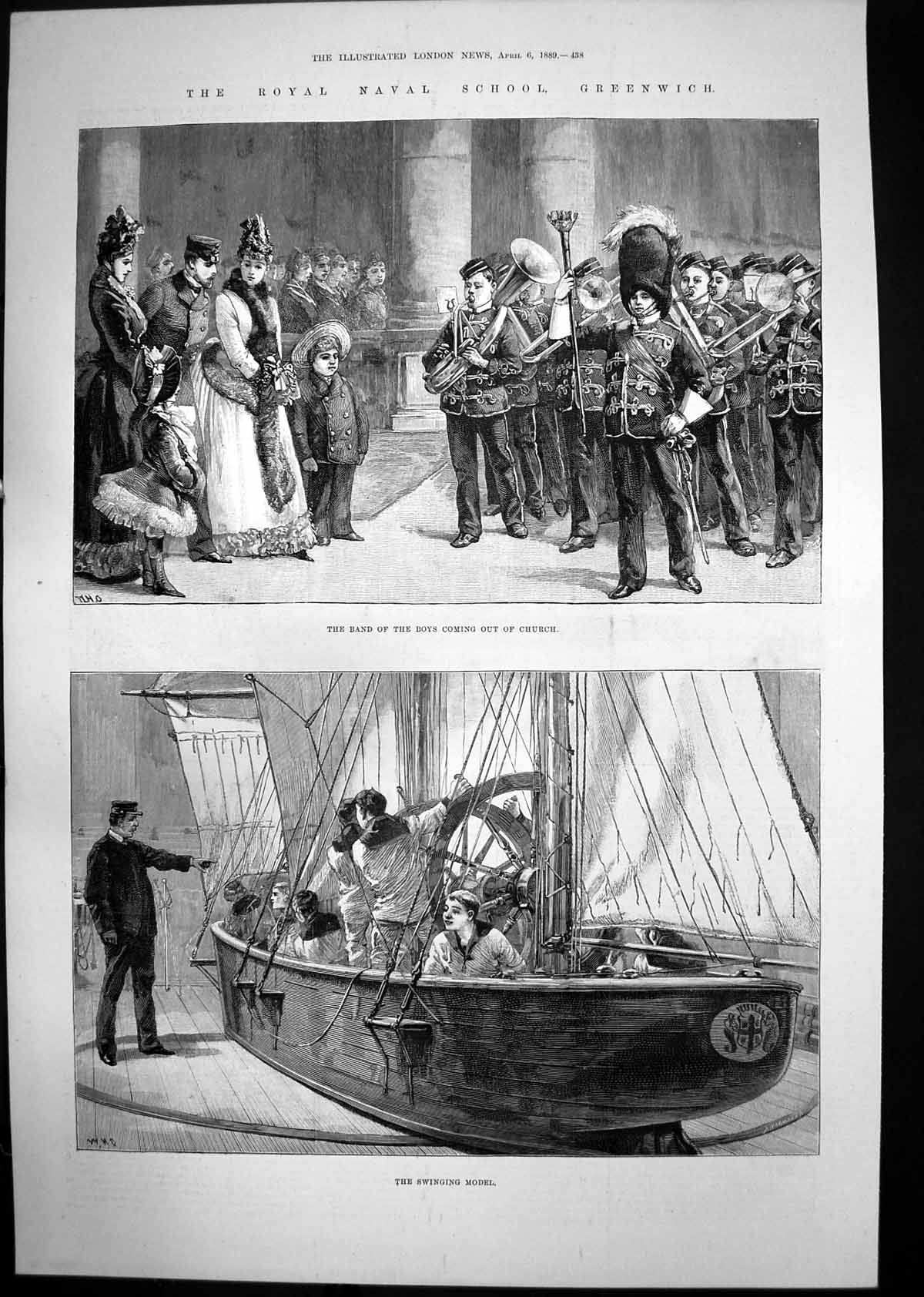 Antique Print Royal Naval School Greenwich New Bridge Burton On Trent 1889 19th