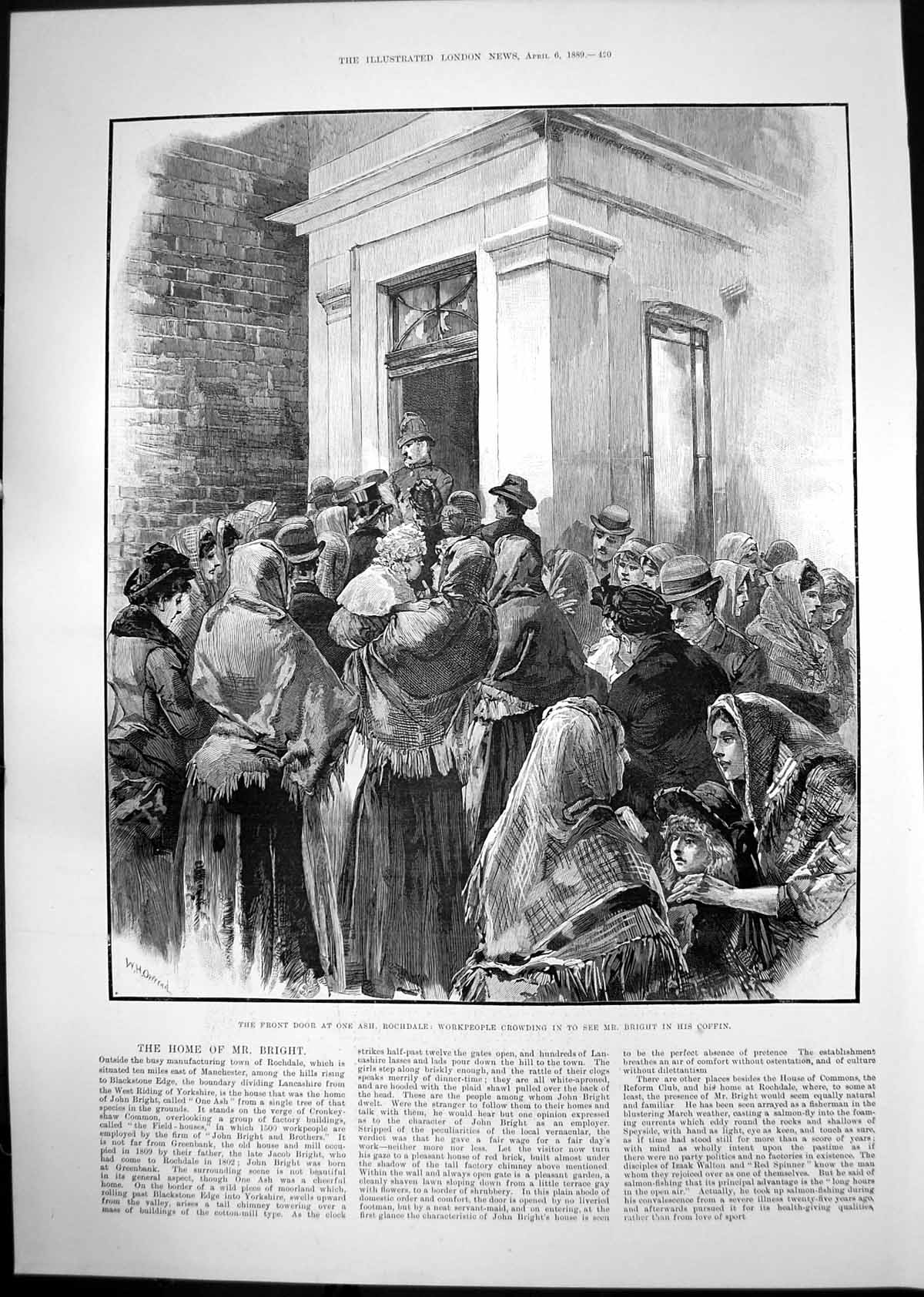 Old Print One Ash Rochdale Workpeople Crowding See Mr Bright Coffin 1889 19th