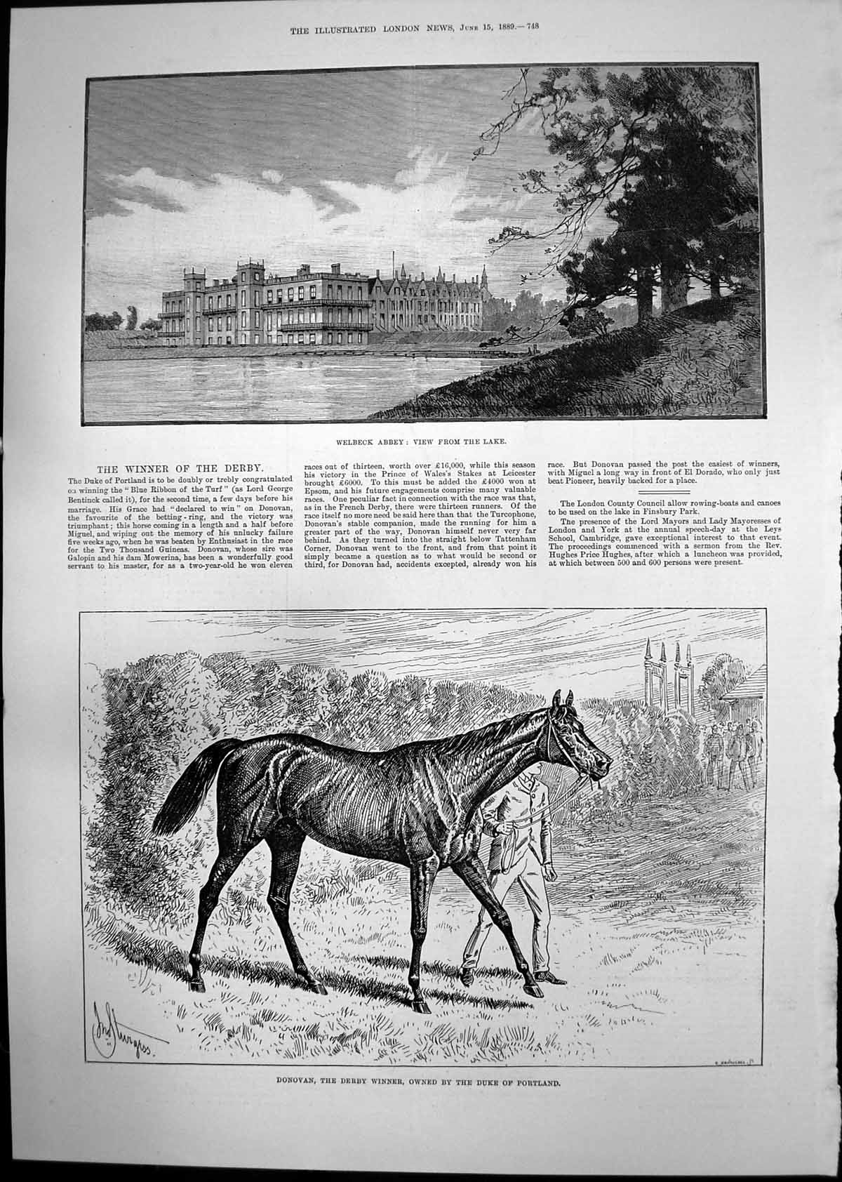 Old Print Welbeck Abbey Donovan Winner Derby Hms Surprise Collision 1889 19th
