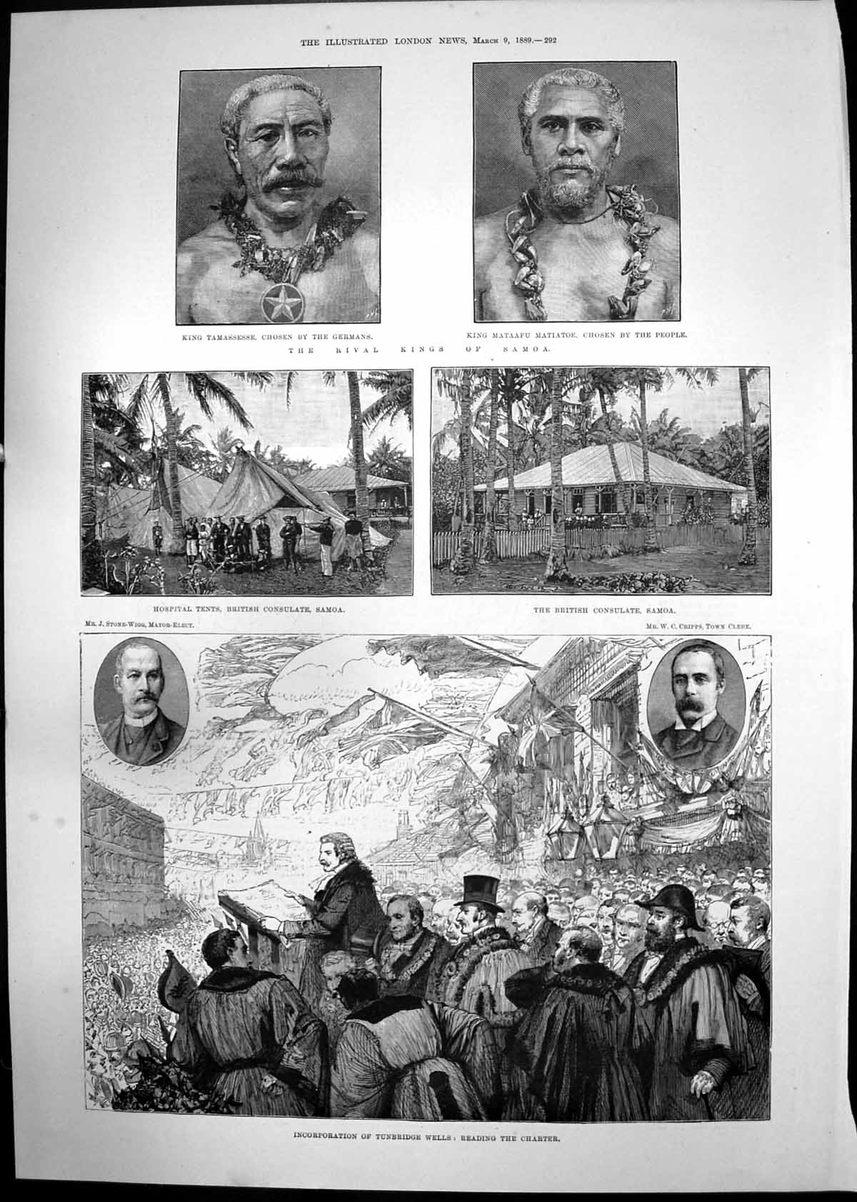 Old Print Kings Samoa Incorporation Tunbridge Wells Parnell Inquiry 1889 19th